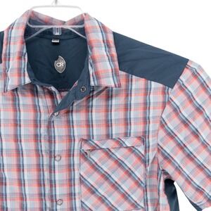 Club Ride New West Mens Large Shirt Plaid Short Sleeve Pearl Snap Cycling Bike